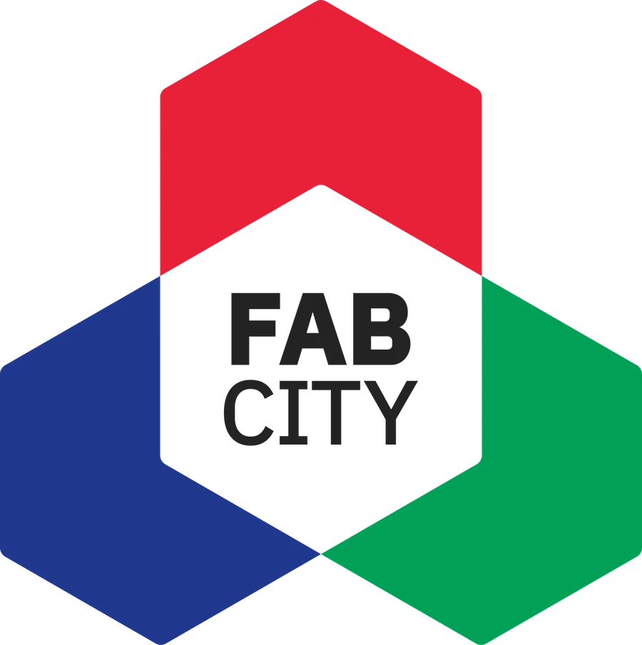 Fab City mark: a hexagon built from three rhombi in red, green and blue