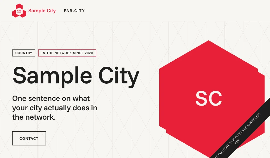 Template hero in red for a Fab City
