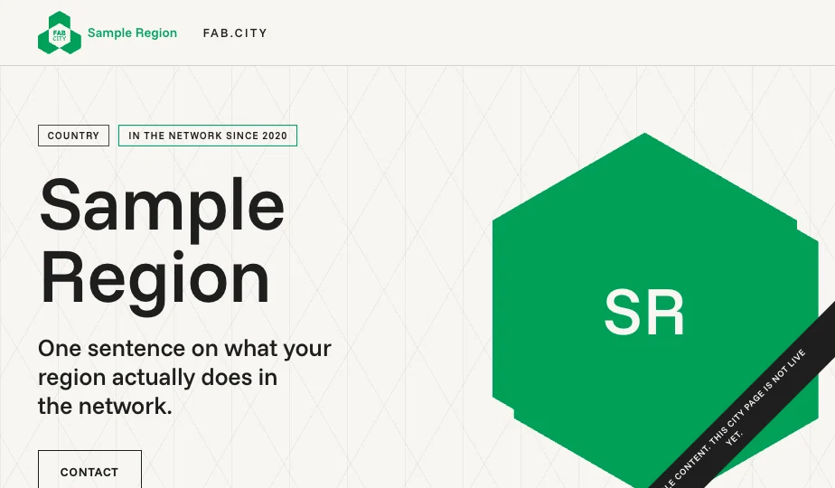 Template hero in green for a Fab Region